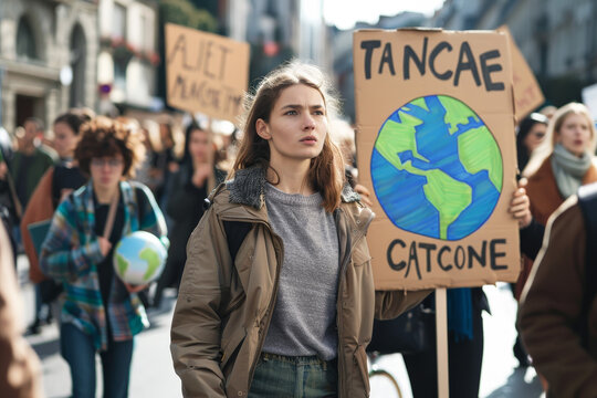 A woman holding a sign that says Tancae Catone
