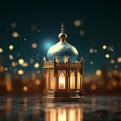 Eid mubarak and ramadan kareem greetings with islamic lantern and mosque. Eid al fitr background