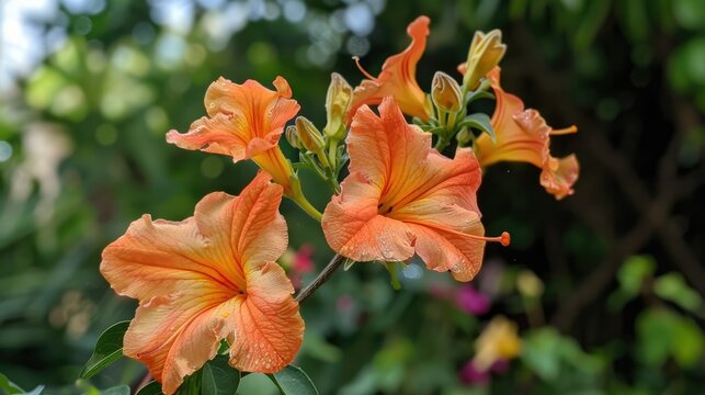 Trumpet Creeper Flamenco blooms in the garden