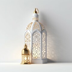 Obraz premium Eid mubarak and ramadan kareem greetings with islamic lantern and mosque. Eid al fitr background