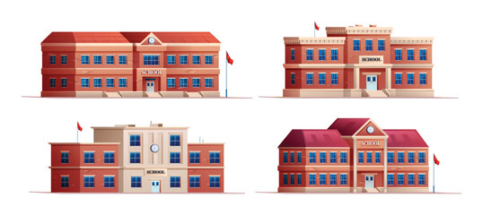 Set of school buildings. Vector cartoon illustration isolated on white background
