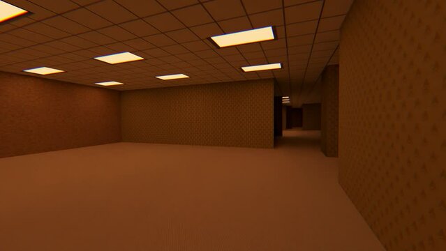 alone in the backrooms liminal space 3d render	
