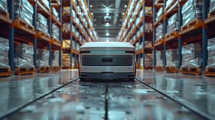 Step into the future with a glimpse of a warehouse where a sleek and advanced robot effortlessly...