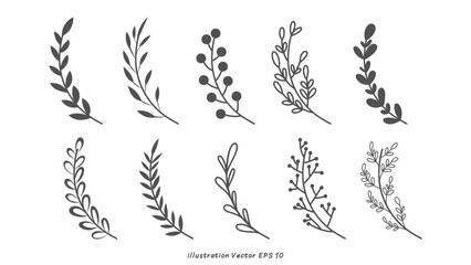 Floral ornamental doodle dividers, vintage hand drawn tribal arrow and calligraphic deco border vector set isolated on white background. Vector Illustration EPS 10