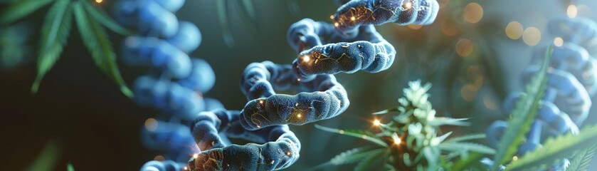 Genetic basis of diseases interwoven with cannabis medical benefits, a hopeful and vibrant composition - obrazy, fototapety, plakaty