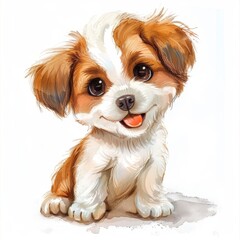 A cute cartoon puppy with big eyes and a happy expression on its face.