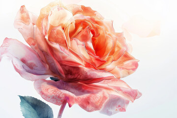 A rose is the main focus of the image, with its petals and stem visible - obrazy, fototapety, plakaty