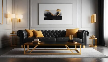living room interior black and gold 