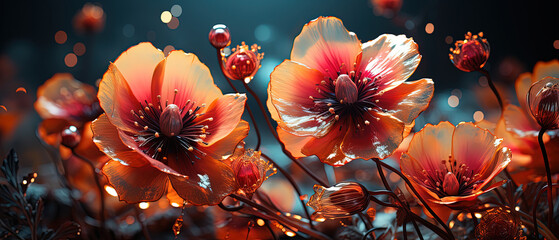 a many orange flowers that are in the middle of a field