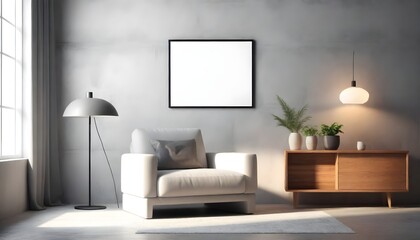 frame mock up in  living room interior, modern living room interior background