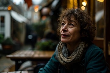 Portrait of a middle-aged woman in a cafe in Paris