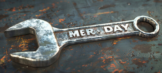 The labor day word and wrench for holiday concept 3d rendering Happy Labor Day. Poster or Banner. 1 May International labor day. - Powered by Adobe