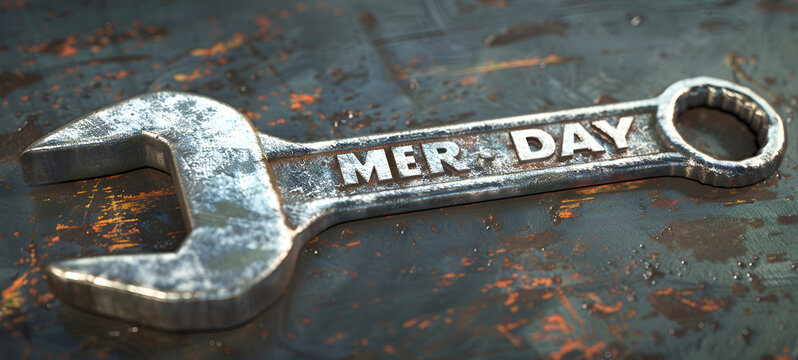 The labor day word and wrench for holiday concept 3d rendering Happy Labor Day. Poster or Banner. 1 May International labor day.