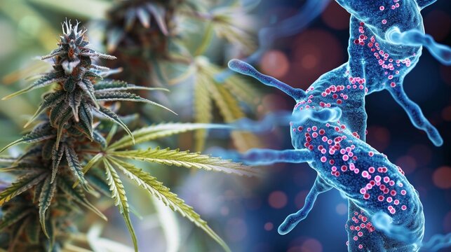 Illustrative comparison of microbial genetics and cannabis extraction methods, showcasing microscopic details