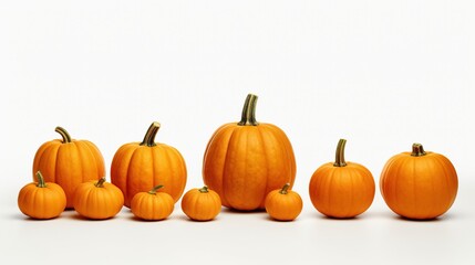 Many orange pumpkins isolated on white background