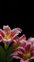 pink lily flower isolated on black background, portrait wallpaper 