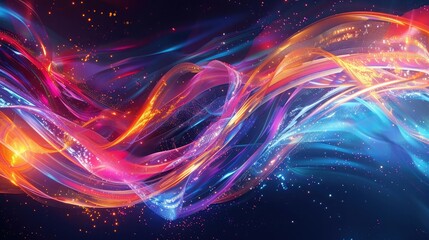 An abstract cosmic phenomenon featuring swirling ribbons of colorful light dancing across the night sky, creating a stunning celestial spectacle.
