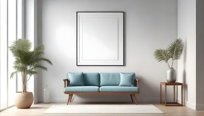 modern living room with sofa empty frame 