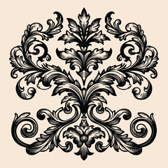 hand drawn Vintage baroque ornament frame leaf scroll floral engraving border retro pattern antique style swirl decorative design vector illustration