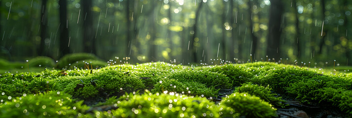 green fern in the forest,
Beautiful Moss Rain Background  - obrazy, fototapety, plakaty
