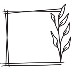Organic simple floral frame with hand drawn flowers and leaves