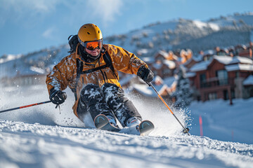 Adventurous para-skiers tackling slopes with skill and courage - obrazy, fototapety, plakaty