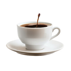 floating cup of coffee and white plate falling on transparency background PNG
