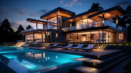 Fototapeta na wymiar Modern Luxury House With Swimming Pool 