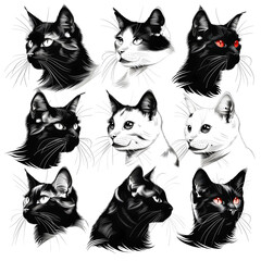 Obraz premium set of cats silhouettes, set of cats on white
