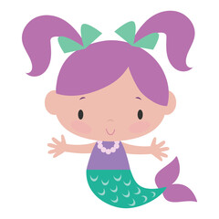 Beautiful sea mermaid princess vector cartoon illustration