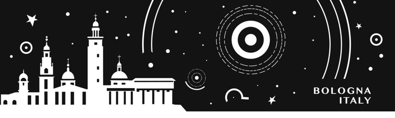 Bologna city vintage banner with abstract black and white cityscape and skyline. Chalkboard vector horizontal illustration for Italy town © Anastasiia