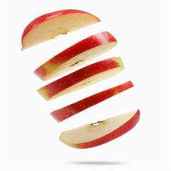 floating thin slices of apple on transparency background PNG
