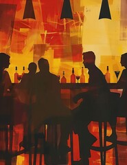 Red and Orange Social Scene at a Bar