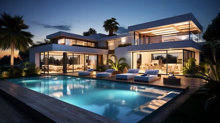 Modern Luxury Villa With Private Pool  - obrazy, fototapety, plakaty