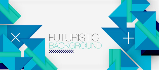 Futuristic blue and green geometric shapes in azure, aqua, and electric blue hues on a white background. Triangles, circles, and patterns create a techinspired art font design