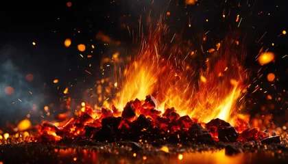  炎。火の粉。たき火の背景素材。キャンプファイヤー。火が燃えるイメージ素材。flame. sparks. Bonfire background material. campfire. Image material of burning fire. © seven sheep