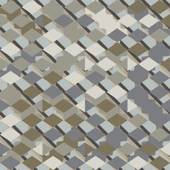 A seamless pattern of brown, wood, beige, and grey squares and triangles with a star in the middle. This textile design would look great as flooring