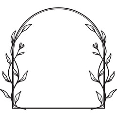 Aesthetic and rustic arch floral frame with hand drawn leaves and flowers simple and minimalist frame design