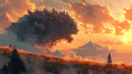 Giant monster fantasy illustration - obrazy, fototapety, plakaty