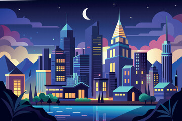 Night City Landscape cartoon vector Illustration flat style artwork concept