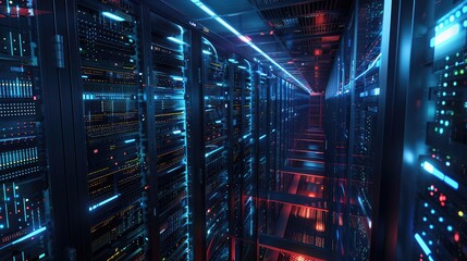 An aerial view of a sprawling data center, with rows of servers humming quietly as they process vast amounts of information.