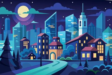 Night City Landscape cartoon vector Illustration flat style artwork concept