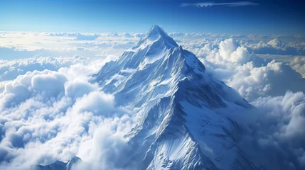 Fotobehang A hyper-realistic image of a majestic snowy mountain peak soaring above the clouds, AI Generative © sorapop