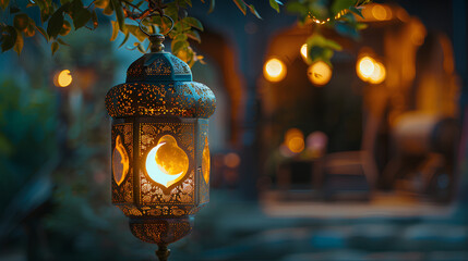 Lantern that have moon symbol on top for the Muslim feast of the holy month of Ramadan Kareem and Islamic new year concept.png
