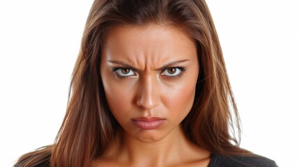 Obraz premium An angry expression. A young Japanese woman against a stark white background., AI Generative