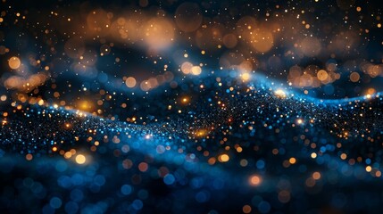 Christmas magic, golden light particles twinkle on navy blue, holiday bokeh dreams, abstract blend of dark blue and gold, AI Generative - obrazy, fototapety, plakaty