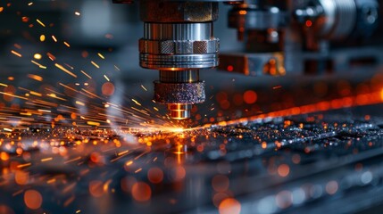 CNC laser cutting, blue light and sparks, metal transformation, cutting-edge industrial technique, AI Generative