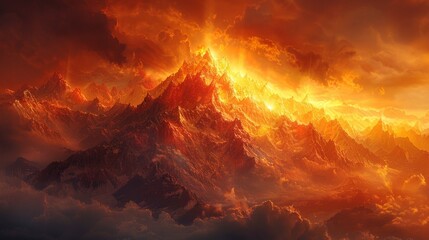 Travel to the mountains, breathtaking sunrise from cliff, world awakens in warm colors, inspiring, AI Generative
