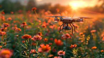 Smart farming drone in action, sensors and AI for optimized agriculture, innovation in the field, realism style, photograph, optimized, innovation, smart farming, drone, AI Generative