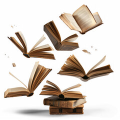 floating books open solate on transparency background PNG
